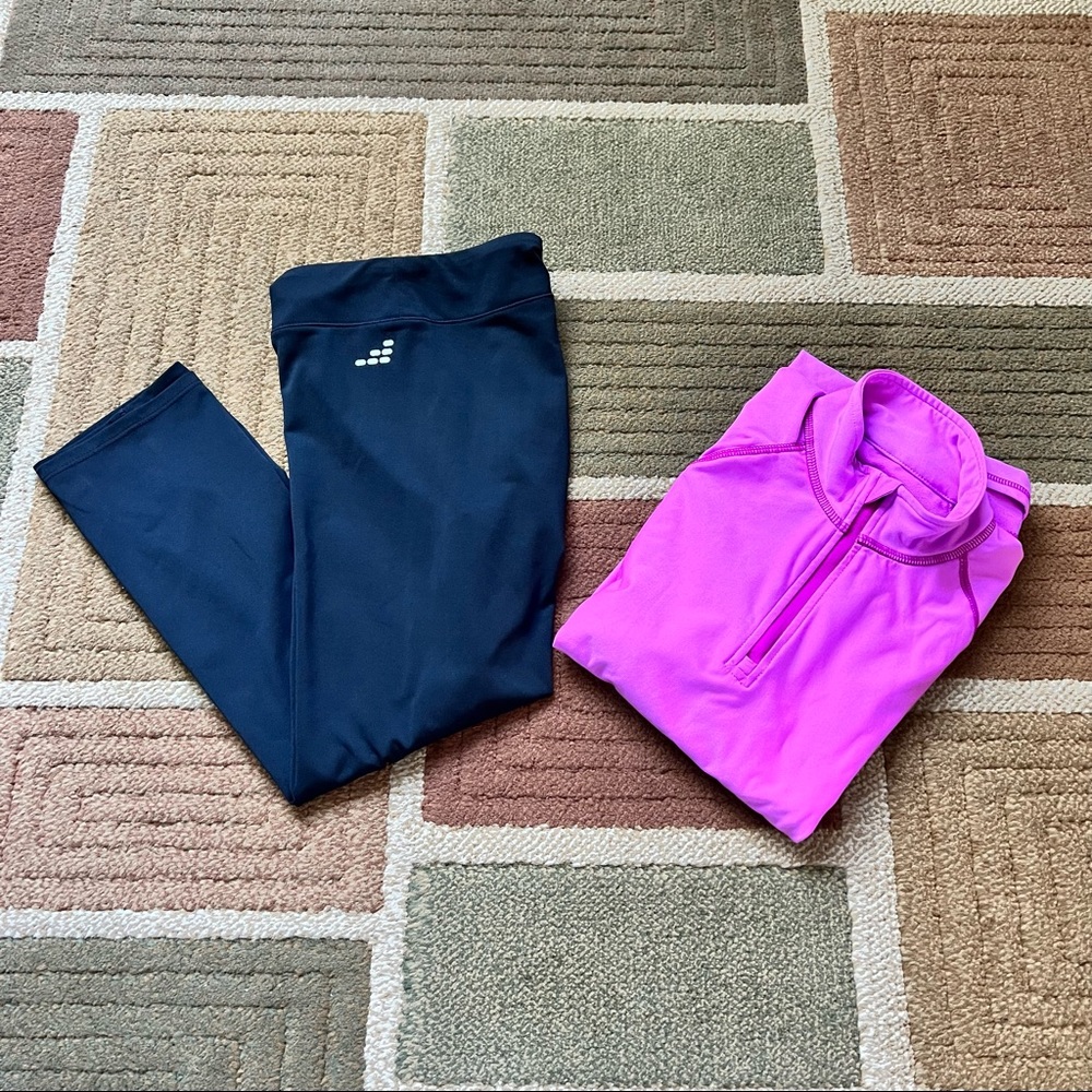 BCG Athletic Activewear Quarter Zip Pullover and Capri Legging Outfit